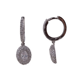 Sterling Silver Thin Huggies with CZ Oval Dangle